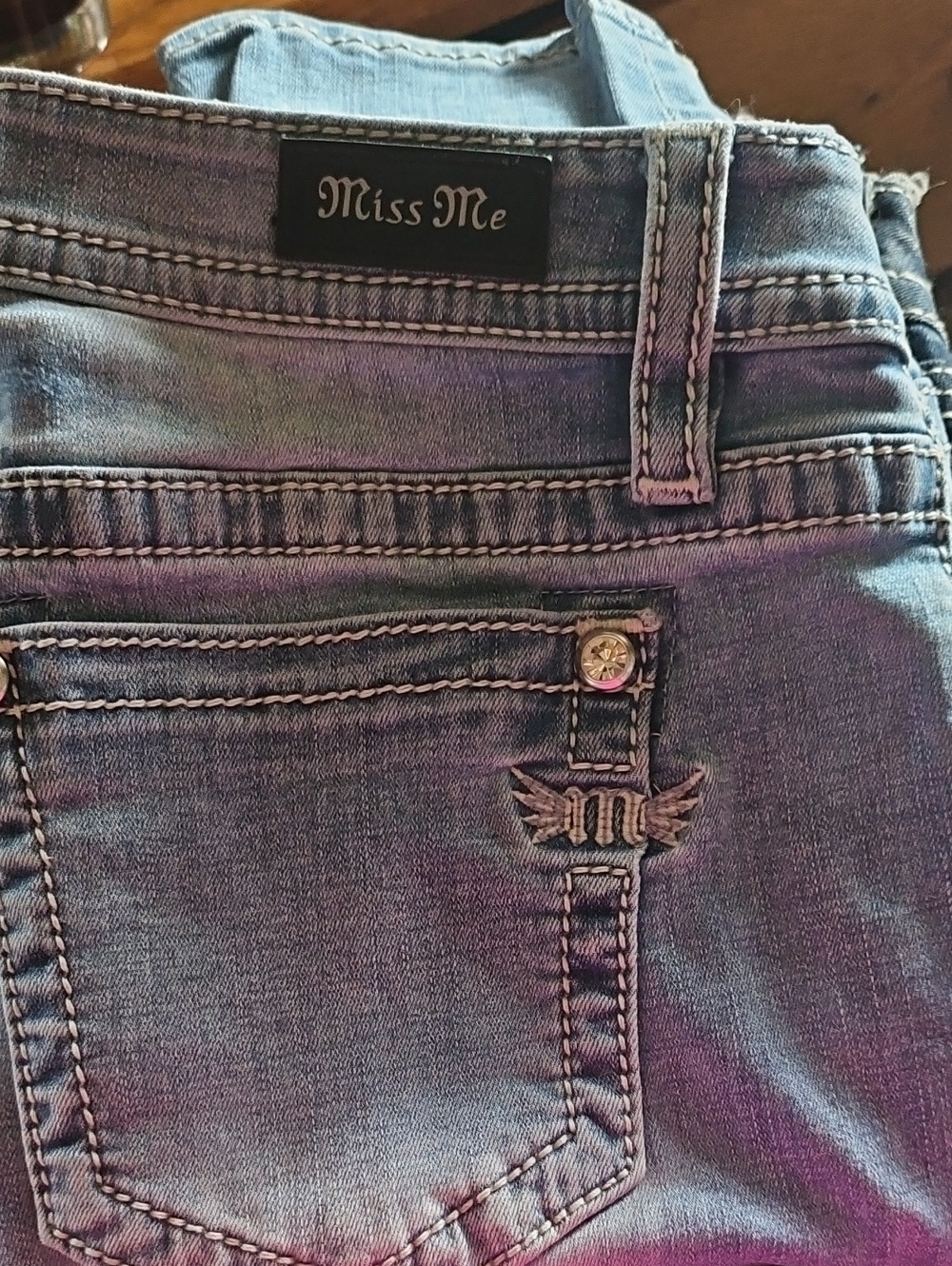 Miss Me Women's Faded Blue Skinny Jeans with Embroidered Logo
